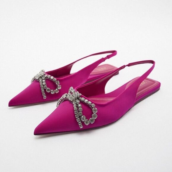 ZARA EMBELLISHED BOW FLAT MULES BARBIE BARBIECORE - Picture 3 of 8